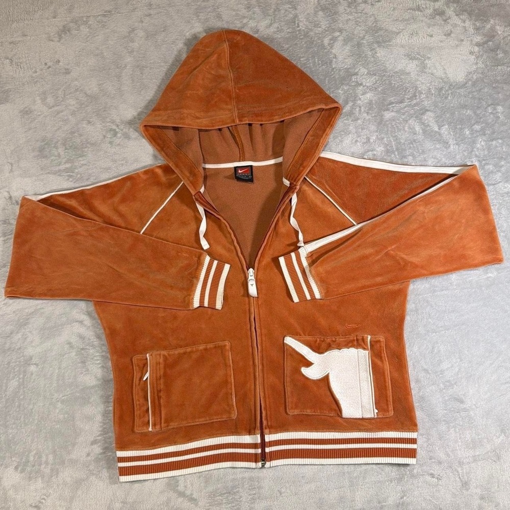90s Vintage Nike Team Texas Longhorns Velour Hoodie | Burnt Orange | Large